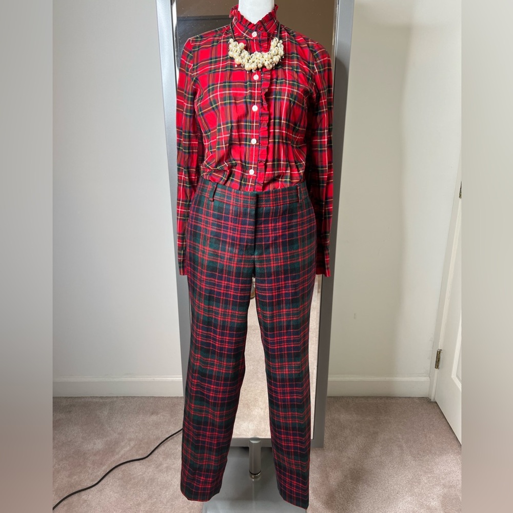 J. Crew Cafe Capri Red Tartan Wool Pants